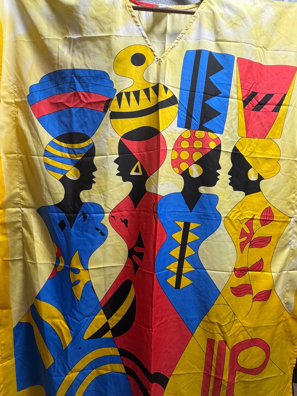 Yellow Blue and Red tribal print Kaftan